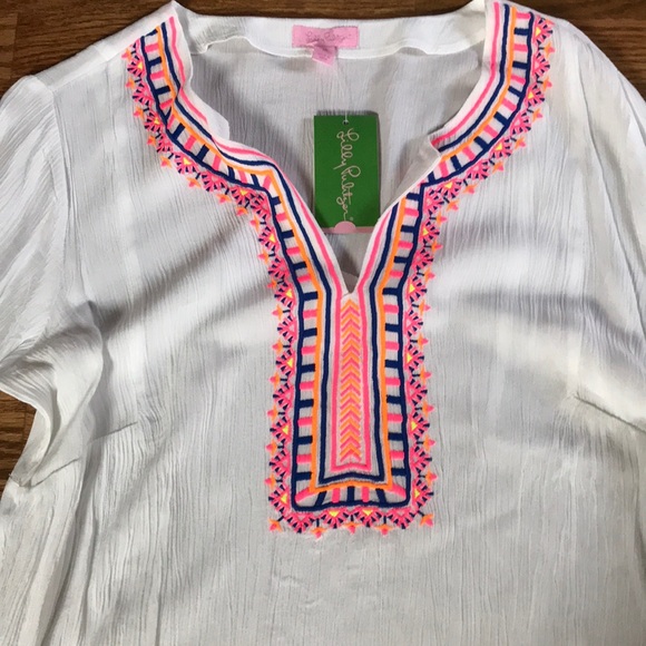 NEW LILLY PULITZER FLOWY WHITE SHIRT WITH TAGS - Picture 2 of 4